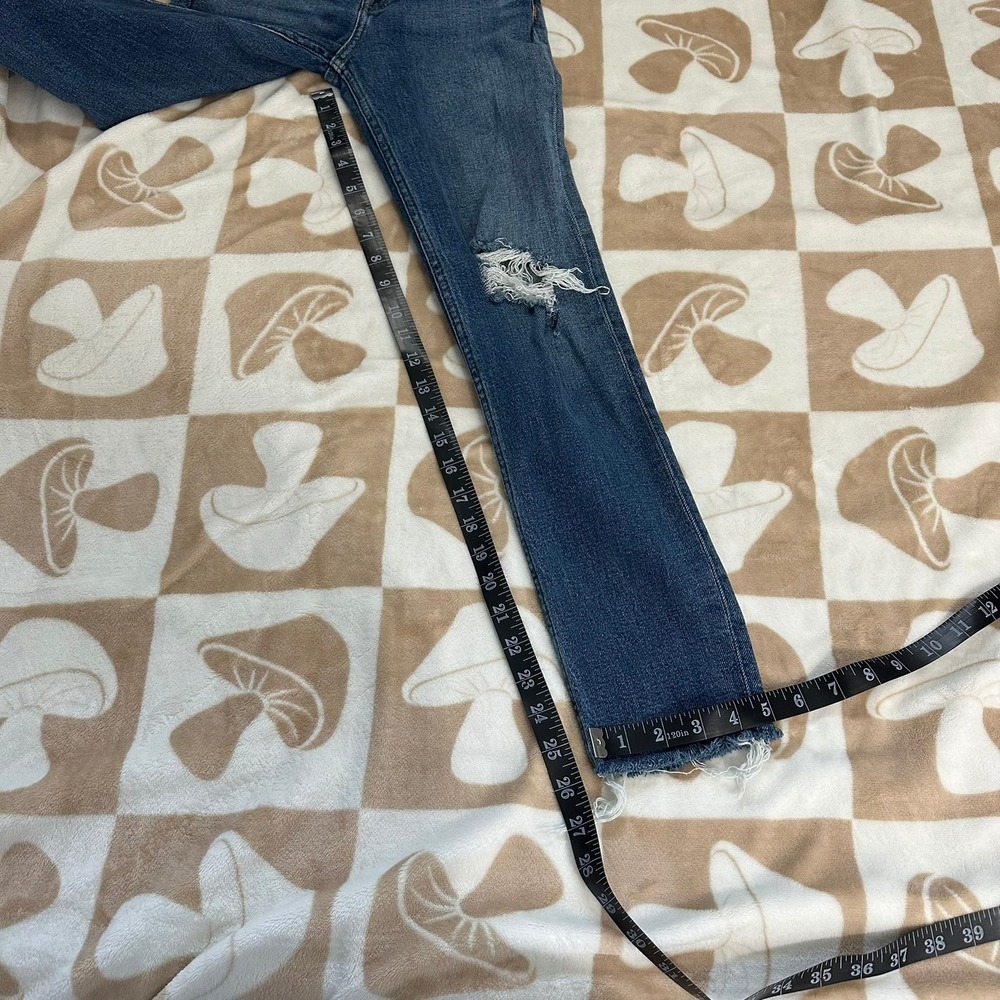 RE/DONE High Rise Ankle Crop Distressed Raw Hem Blue Jeans Size 23 - Picture 8 of 13
